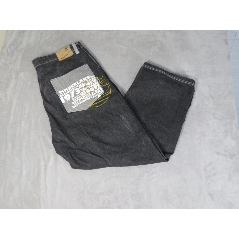 Vintage Timberland Jeans Mens 42 Black Graphic Pocket Relaxed Straight Leg